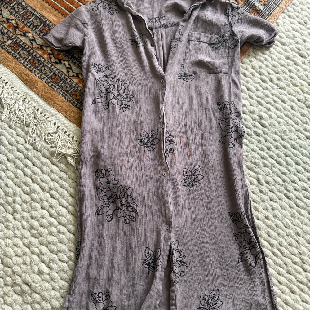 O’Neill Taupe Floral Button-Down Shirt / Long Flowy Cardigan